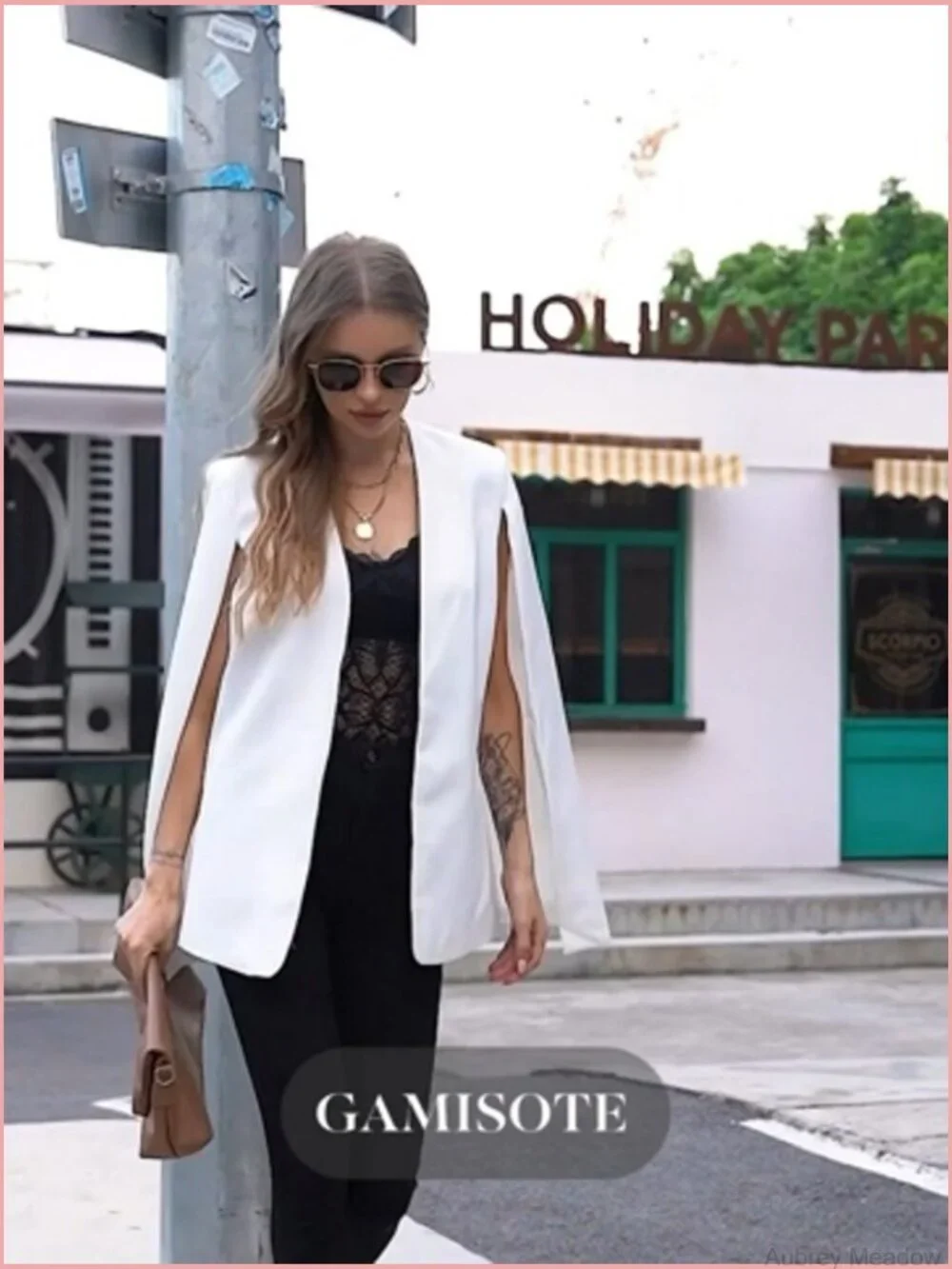 Womens Cape Blazer Split Sleeve Open Front Casual Jacket Coat